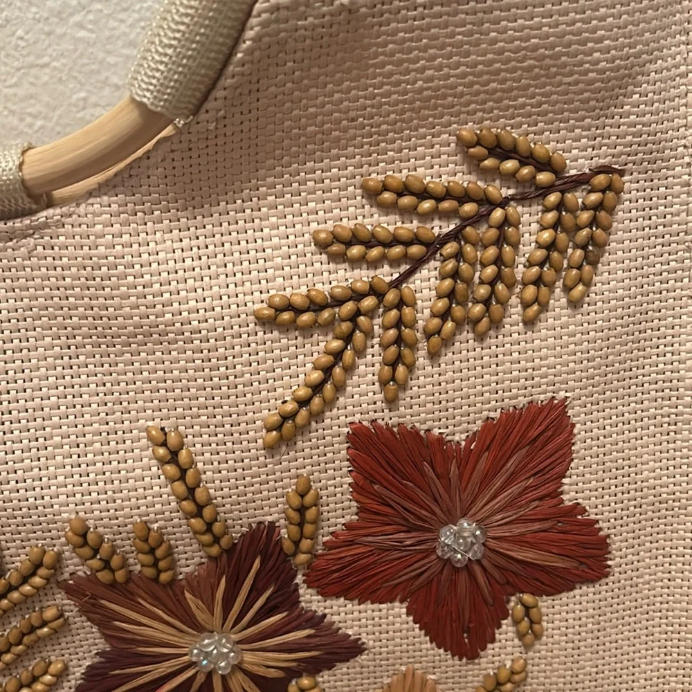 Vintage Preston & York 100% Straw Embroidered Bag